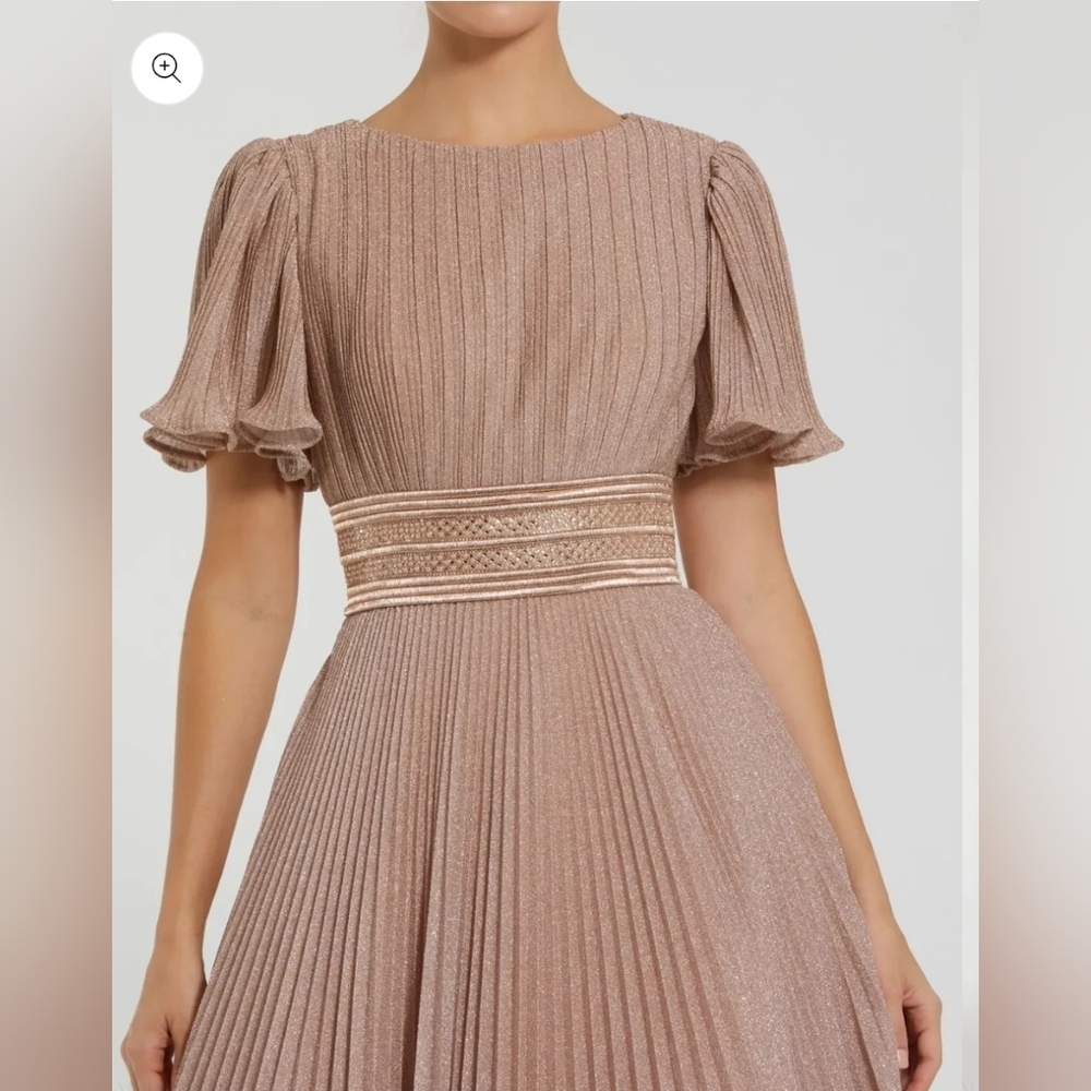 NWT Ieena for Mac Duggal Pink Pleated Shimmering Flutter Sleeve Gown SZ 14 - Picture 2 of 15